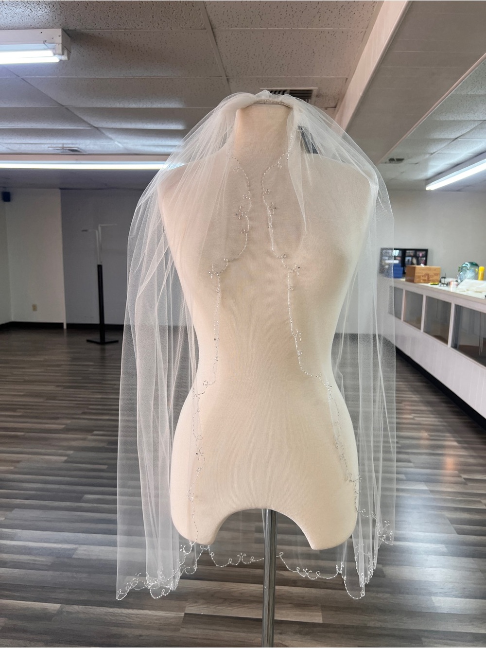 Delicate Beaded Edge Bridal Veil - Diamond White